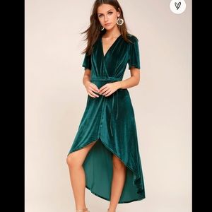 Amour Teal Green Velvet High-Low Wrap Dress